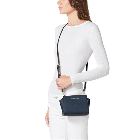 michael kors selma mini studded leather crossbody dark blue